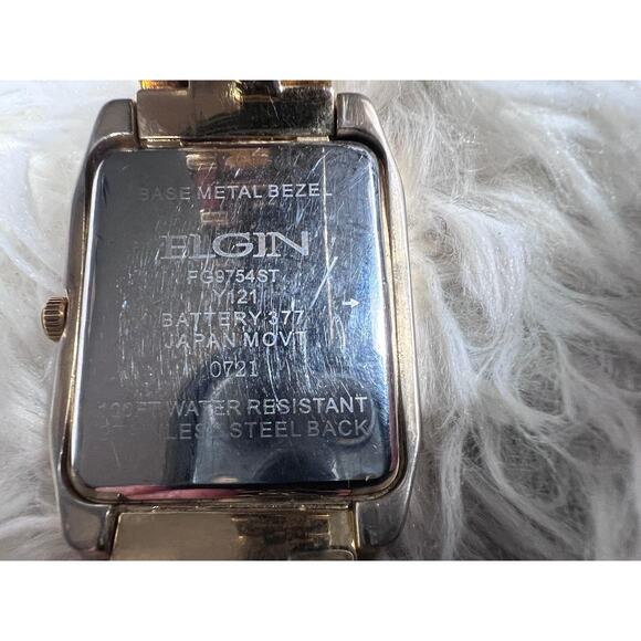 Elgin Rectangular Quartz Watch Gold Tone Crystal Bracelet Japan Movt FG754ST - Picture 10 of 14